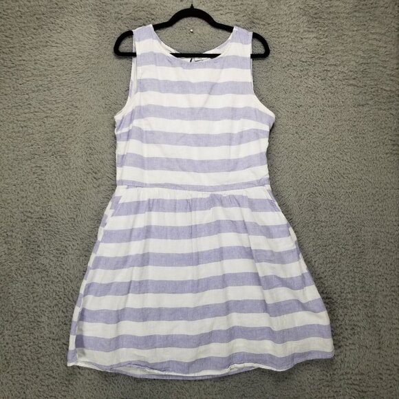 beachlunchlounge Dress Womens XL Purple White Striped Linen Blend Sleeveless - Picture 1 of 14